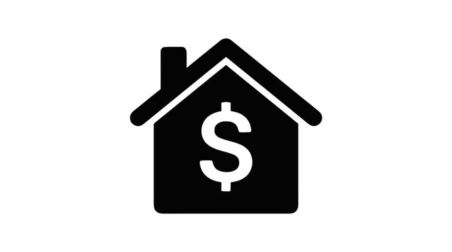 Vector illustration of black house icon with dollar sign symbol on a transparent background
