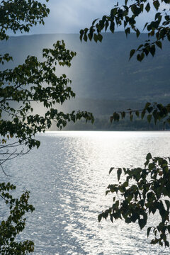 Canada, BC.  Beautiful light on mountain lake.