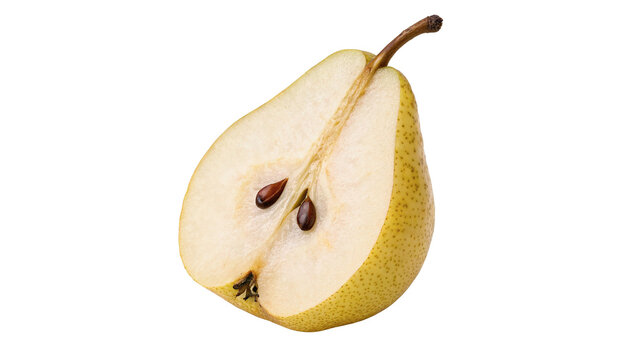 Half slice of fresh ripe yellow pear isolated on transparent background