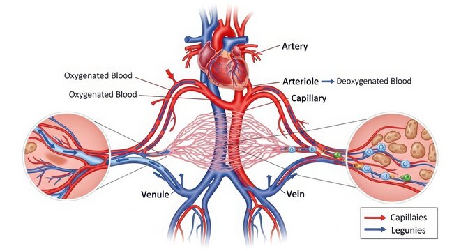 Educational diagram showing human blood circulation system with labels illustration