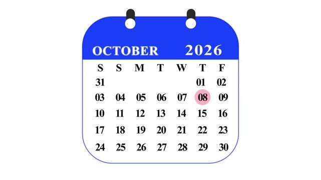 October 2026 calendar with dates and days of the week