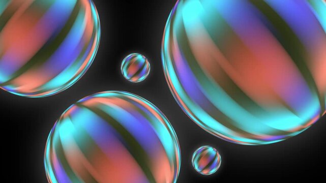 Abstract 3D metallic liquid spheres motion background with color changing iridescent glossy floating orbs looping