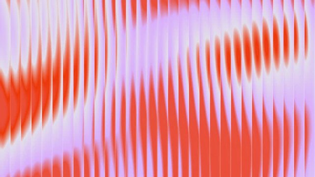 Abstract coral orange and pastel violet fluted glass wave background, smooth vertical refraction movement, warm gradient fluid light motion, seamless loop
