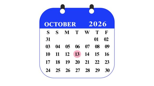 October 2026 calendar with blue header and daily dates