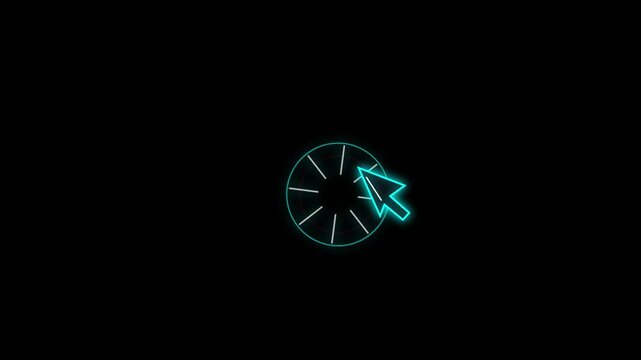 Glowing blue mouse cursor animation showing digital loading spinner motion footage