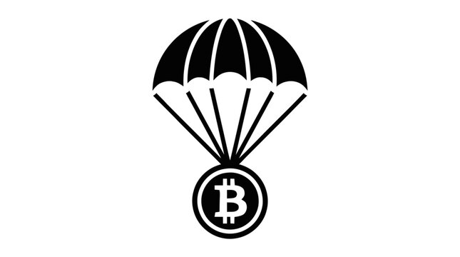 Vector illustration of bitcoin cryptocurrency parachute icon on a transparent background