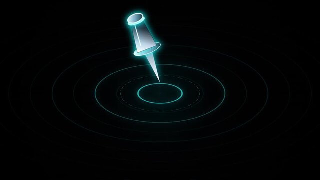 Glowing digital map pin animation showing location on circular radar