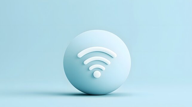 Minimalist 3D Wi-Fi icon on a soft blue background. Digital connectivity concept for modern technology websites and communication branding.