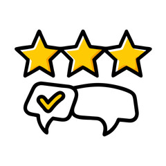 Fototapeta premium Hand drawn feedback with three stars and check mark speech bubble.