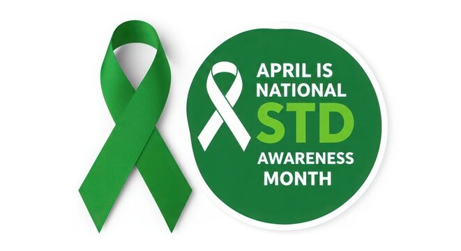Green ribbon icon for national std awareness month in april illustration