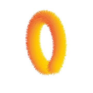 Fluffy vibrant yellow and orange fur number 0 on transparent background