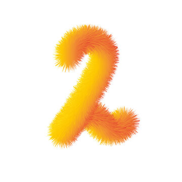 Fluffy vibrant yellow and orange fur number 2 on transparent background