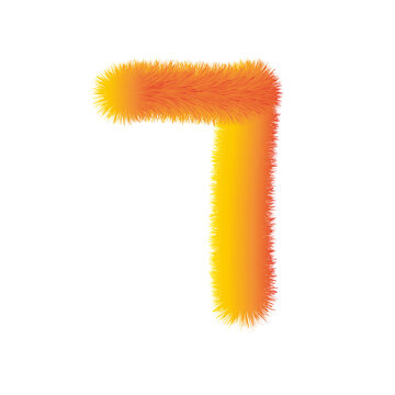 Fluffy vibrant yellow and orange fur number 7 on transparent background