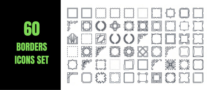 Set of 60 decorative border icons collection of geometric frames for graphic design