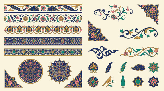 Persian Arabesque Decorative Vector Elements Set