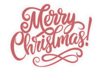 Merry Christmas festive red typography script design with halftone dot pattern texture transparent background © AbstractZone