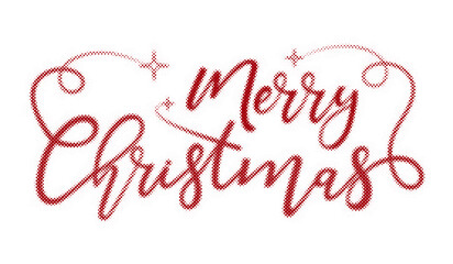 Merry Christmas hand lettering calligraphy design with a red halftone dot effect isolated on white background transparent background © AbstractZone