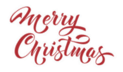 Merry Christmas lettering typography with halftone red dots texture isolated on white background transparent background © AbstractZone