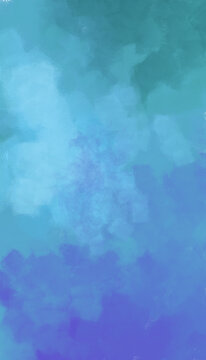 Vertical blue and green watercolor texture with rich ocean gradient brush strokes. Artistic background