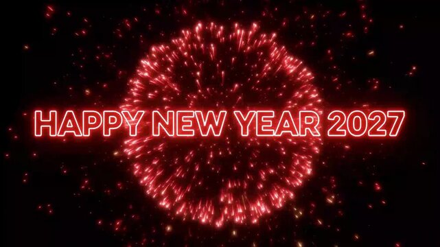 Glowing Red Neon New Year 2027 loading bar animation. Year changing from 2026 to 2027. Loading bar from 2026 to 2027 new year transfer animation. Welcoming the happy new year 2027