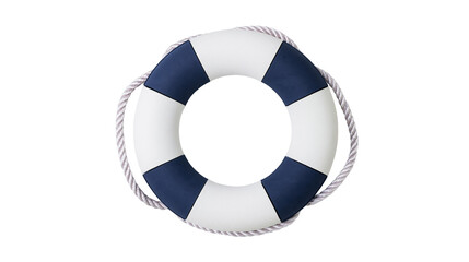 Isolated traditional lifebuoy with blue and white sections and rope for maritime sea safety © David