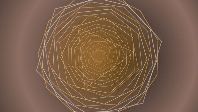 Abstract background, with concentric geometric, pentagon shapes in, thin white and, gold lines against, a soft brown, gradient for visuals