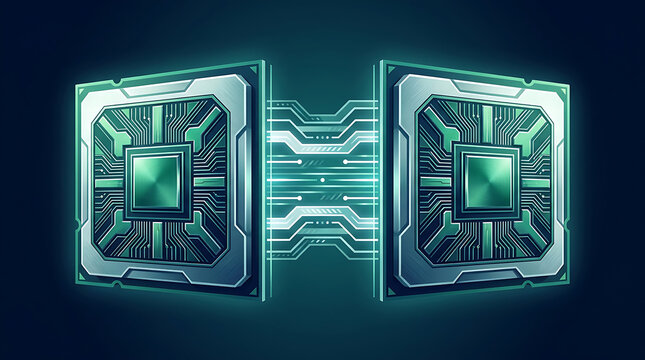 Dual CPU Microchip Processors with Data Transfer Connection