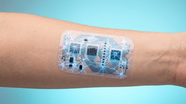 Flexible electronic circuit patch on human skin for wearable medical health monitoring technology