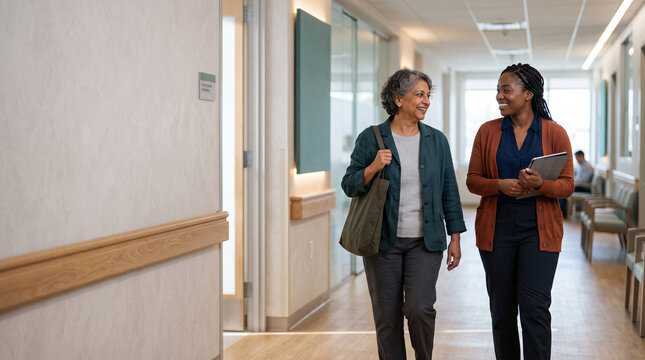 Volunteer leaves a reassuring research clinic visit