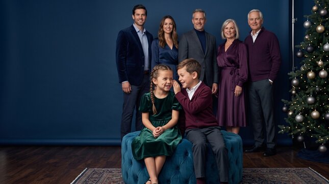 Cousins trade silly faces before the family photo