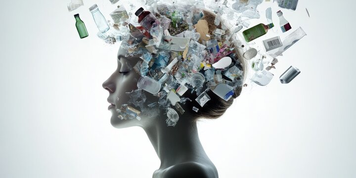 Exploring Environmental Concerns: Female Silhouette Representing Waste and Pollution Awareness