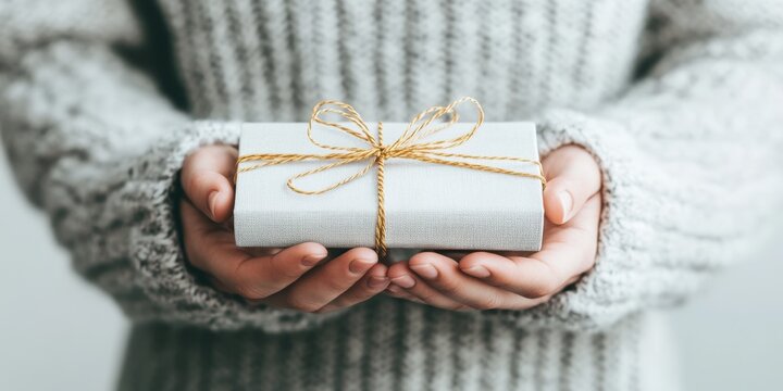 Thoughtful Gift-Giving Moment in Cozy Setting: Perfect for Holidays and Special Occasions