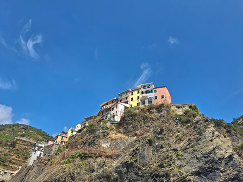 Scenic view of the village of Corniglia in the Cinque Terre, Liguria.
