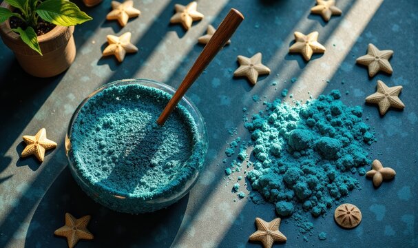 Turquoise powder mockup for spa branding and cosmetic packaging design