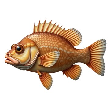 A fish stands upright on a white surface