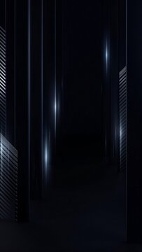 Dark Minimalist IT Infrastructure and Vulnerability Scanning Background with Vertical Structural Bars and Subtle Light Flares, Corporate Technology Concept