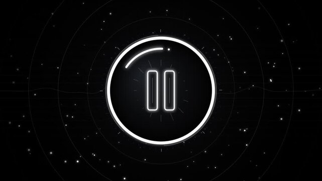 Glowing pause symbol interface element inside circular digital motion 
