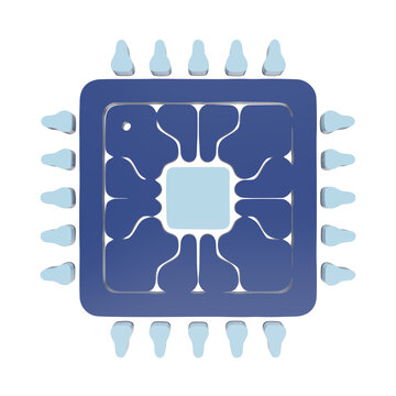 Electronic microchip processor icon 3D render for computing hardware and semiconductor technology and digital circuitry concepts isolated on a transparent background