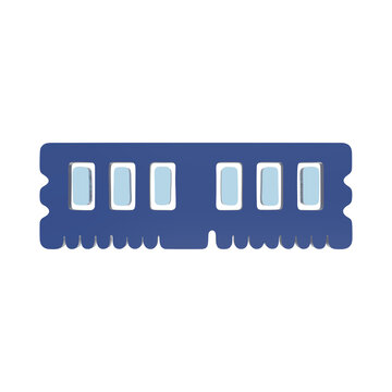 Computer ram memory stick icon 3D render for data storage hardware and system performance upgrades in modern computing technology isolated on a transparent background