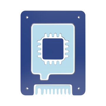 Processor chip icon on hardware base for computer motherboard and electronic system architecture in blue and light blue tones isolated on a transparent background