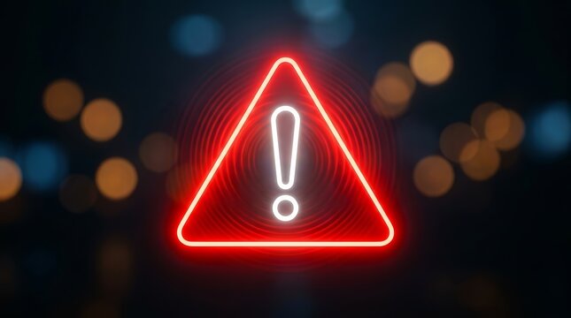 A red glowing warning triangle with an exclamation point icon for an alert signal.