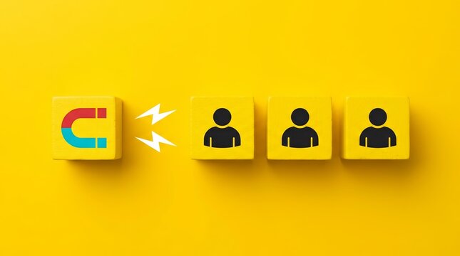 A magnet attracting human icons representing new customers or employees.