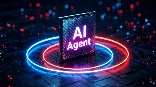 A digital AI agent icon representing agentic autonomy and collaboration with the human workforce.