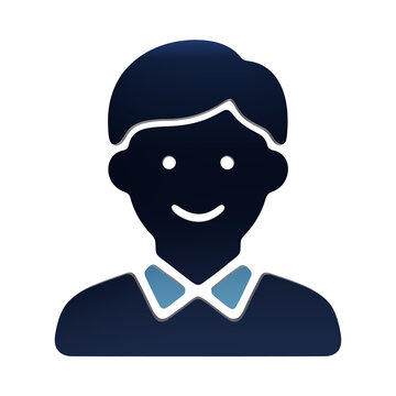 User profile icon with a friendly human silhouette in blue gradient for account settings and personal identification interface isolated on a transparent background