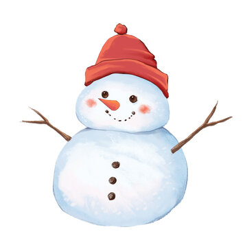 Hand-drawn Christmas snowman red hat illustration