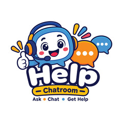 Fototapeta premium Cute help chatroom mascot vector design, friendly customer service character and chat bubbles