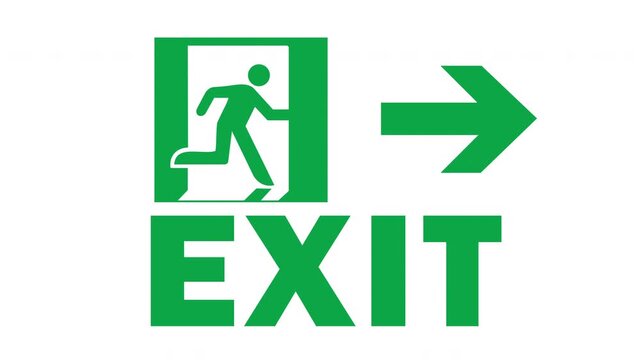 Animated emergency exit sig icon indicating successful logout, flat design motion graphics, white background