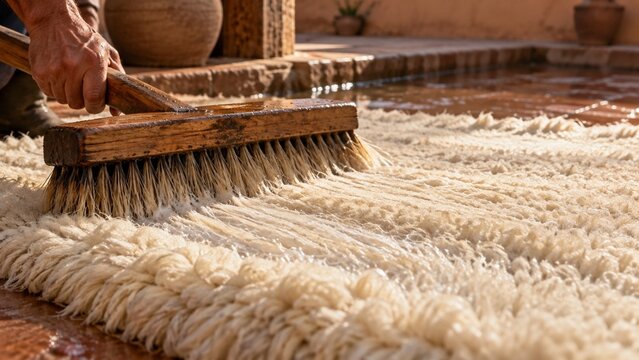 Sweeping Fibers With Wooden Brush