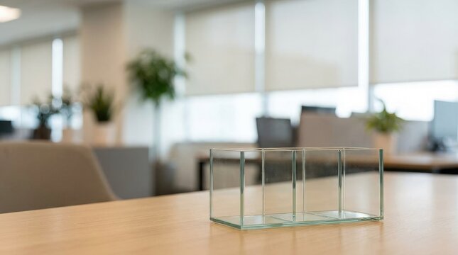 Empty glass desk organizer on a modern office table.