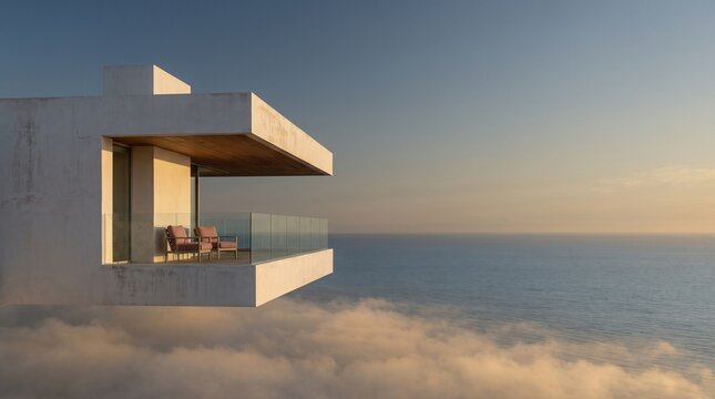Cloudline coastal residence with an ocean terrace at twilight